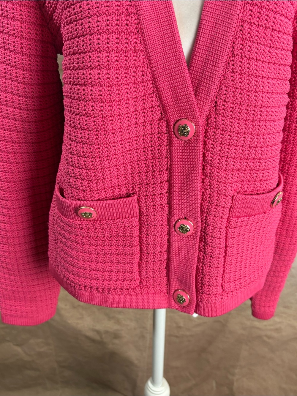 NEW Talbots Hot Pink Textured V-Neck Button Cardigan - Picture 4 of 11